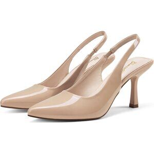 🆕Women's Nude Slingback Kitten Heel Pointed Closed Toe Stiletto Pumps Slip